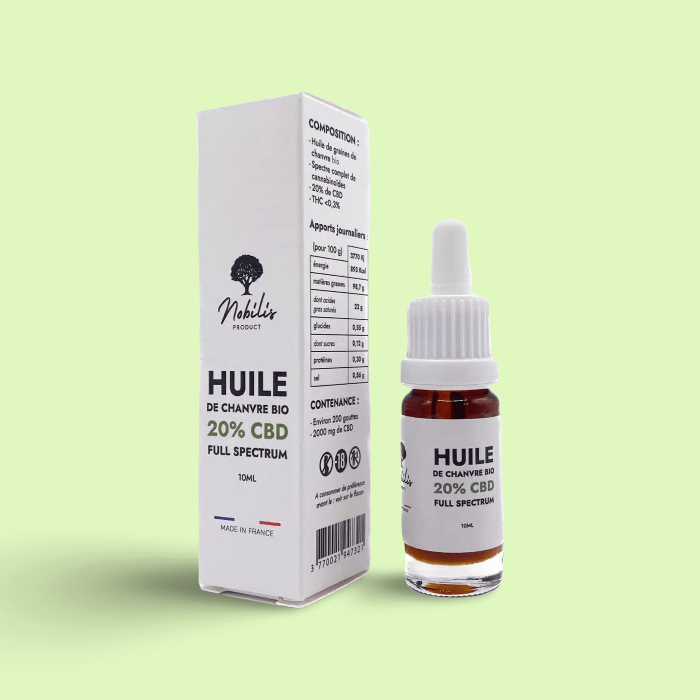 Huile CBD 20% Full Spectrum Flacon 10 ml Nobilis - Herbe à chat CBD