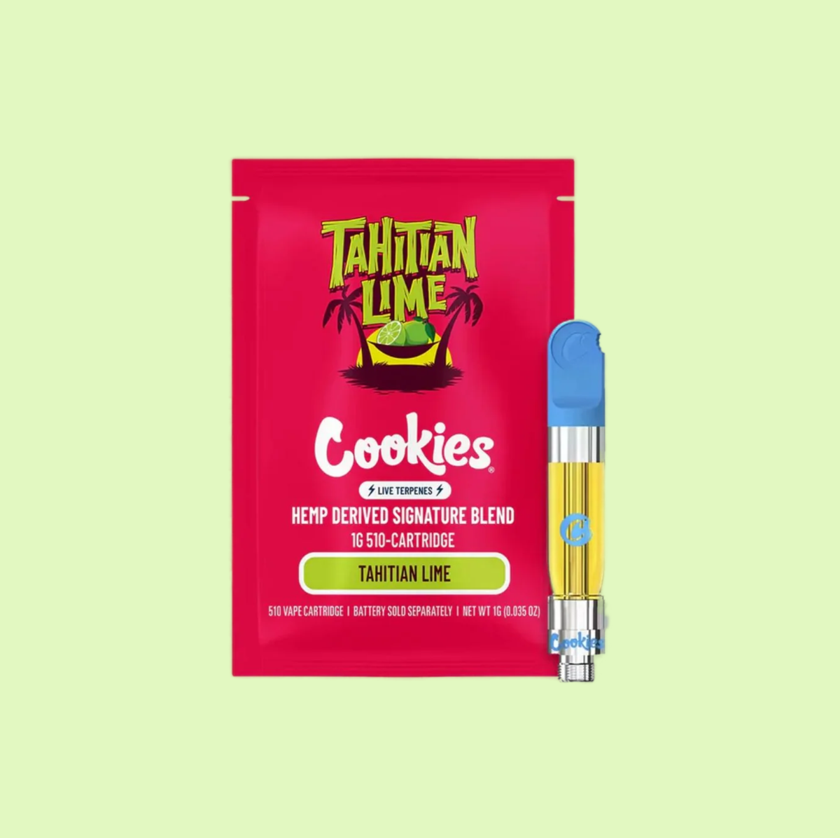 Vape pen Herbe à chat CBD avec cartouche Tahitian Lime CBC Infused Cookies, design élégant et moderne.