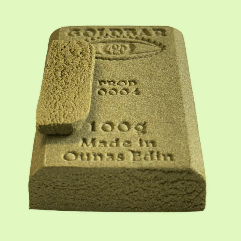 Résine CBD Amnesia X Lemon de Herbe à chat CBD, édition limitée Goldbar 420, lingot Lemon Hash, emballage élégant.