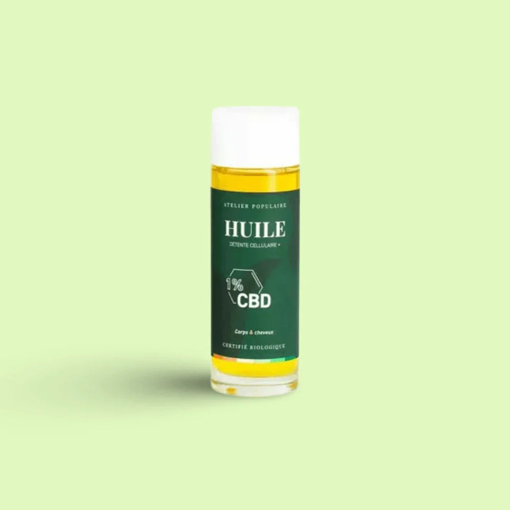 Huile corps et cheveux CBD Herbe à Chat CBD, cosmétique naturelle de 100ml avec flacon en verre.