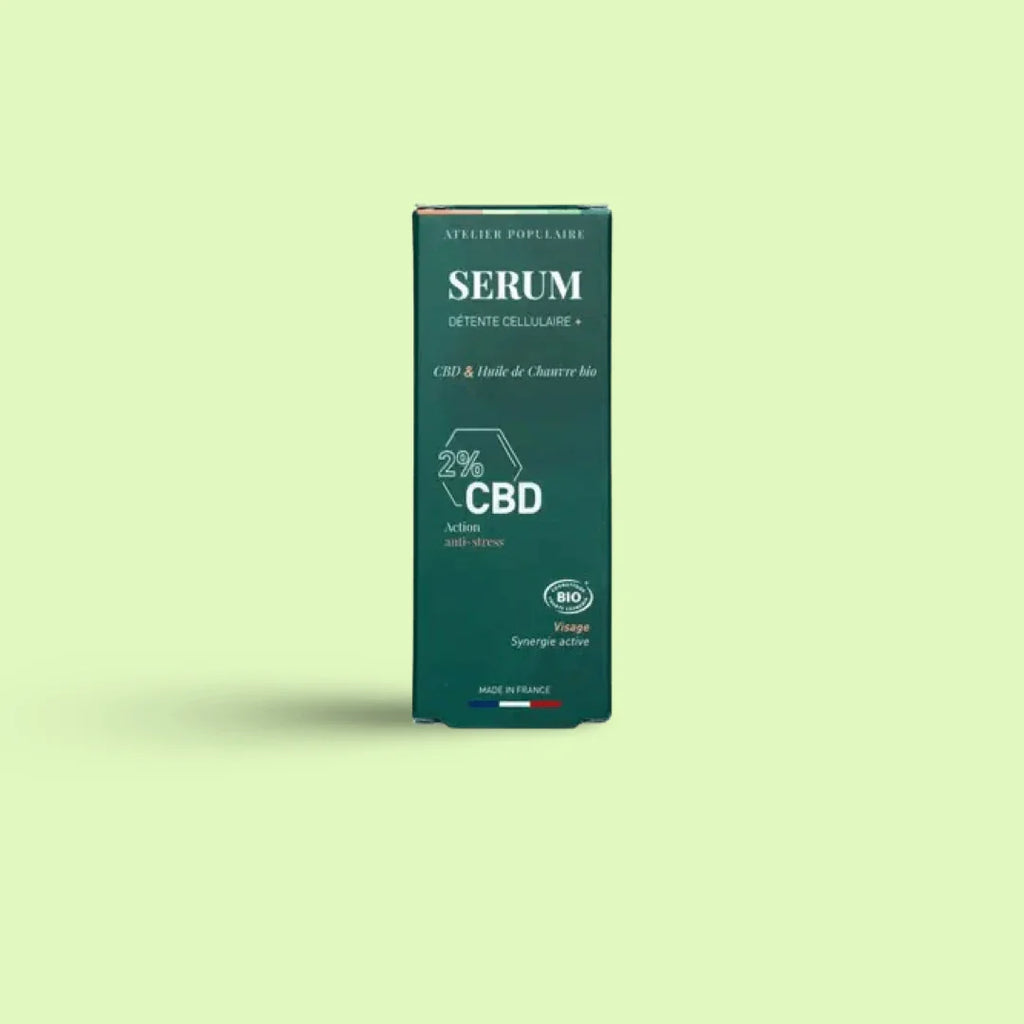 Sérum visage Détente Cellulaire avec CBD de 30ml par Herbe à chat CBD, cosmétique apaisant et hydratant pour la peau.