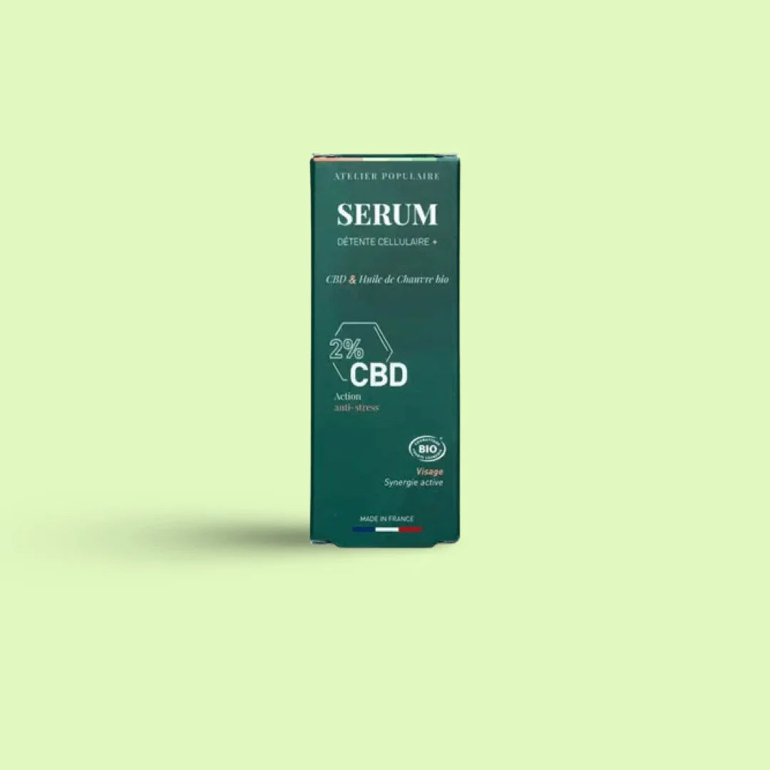 Sérum visage Détente Cellulaire avec CBD de 30ml par Herbe à chat CBD, cosmétique apaisant et hydratant pour la peau.
