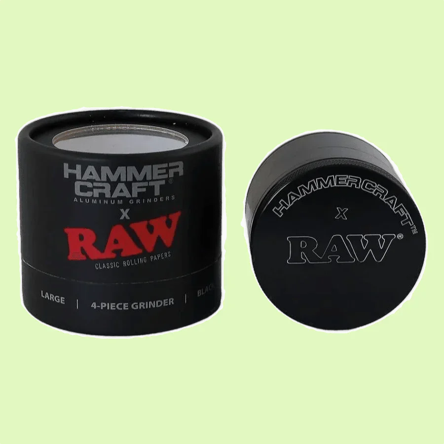 Grinder Hammercraft RAW NOIR 60mm de Herbe à chat CBD, broyeur en métal noir pour herbes aromatiques.
