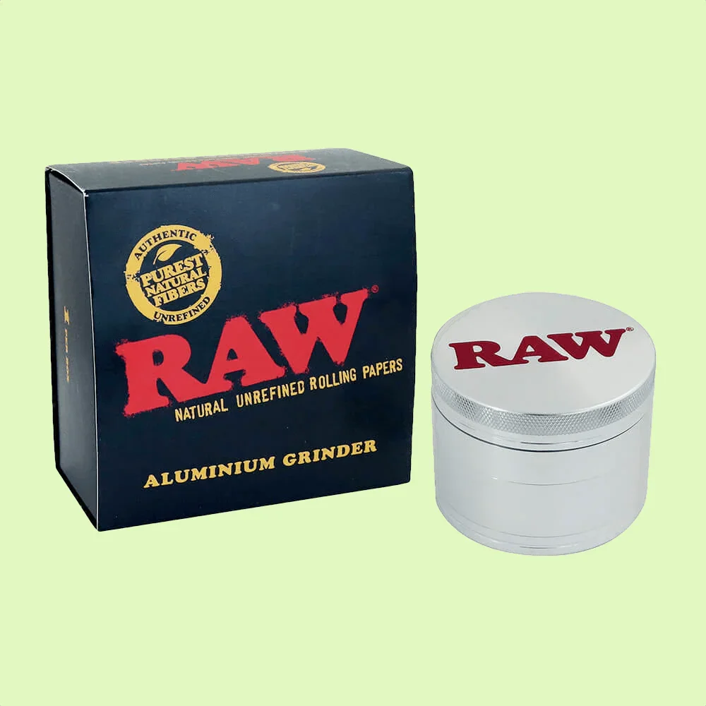 Grinder en aluminium argenté RAW Original de 56 mm, conçu pour moudre des herbes avec précision.