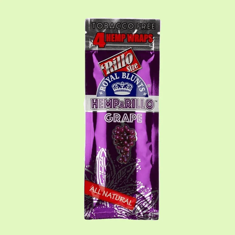 Herbe à chat CBD Hemparillo Grape, herbe à chat aromatisée à la saveur de raisin, en sachet visible.