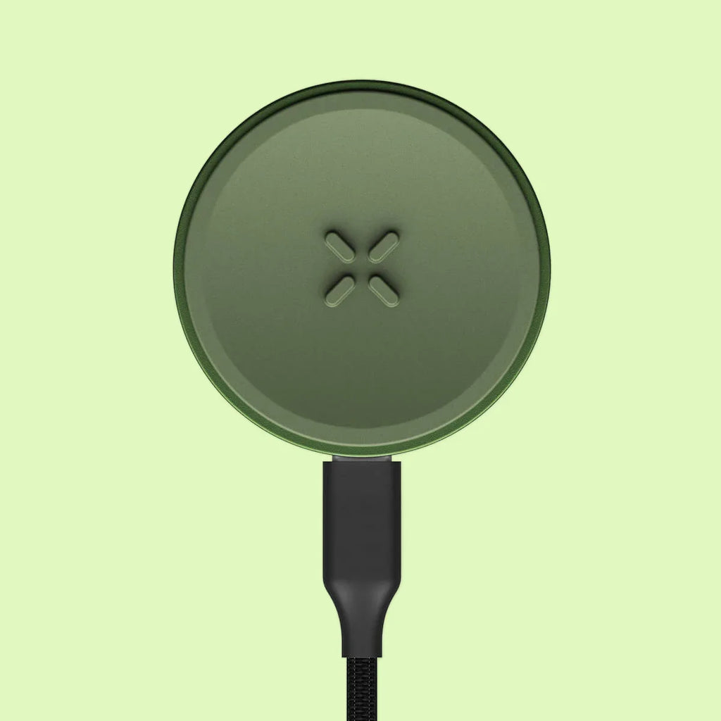 Vaporisateur PAX Flow Greenstone de Herbe à chat CBD, design compact avec bouton de commande visible.