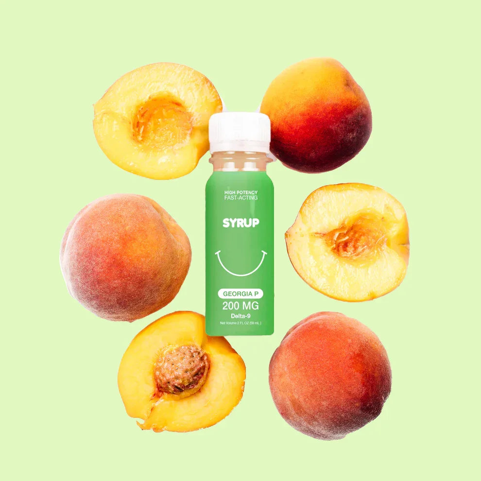 Syrupes CBD Herbe à chat avec saveur pêche de Géorgie, 200mg, présenté dans un flacon.