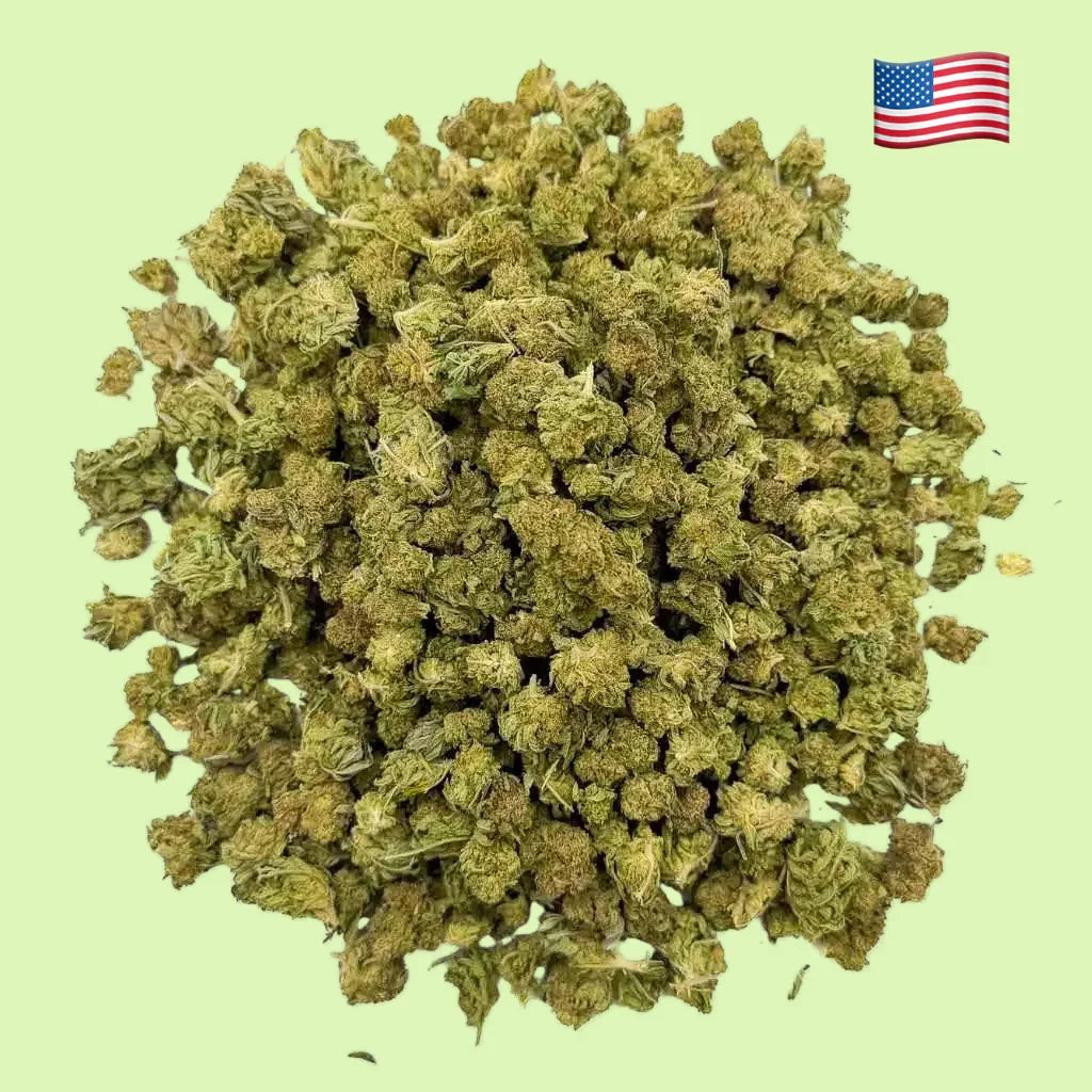 Fleurs brut Cosmic Cookies de Glass-House, marque Herbe à Chat CBD, avec 13% de CBD, vue en gros plan.