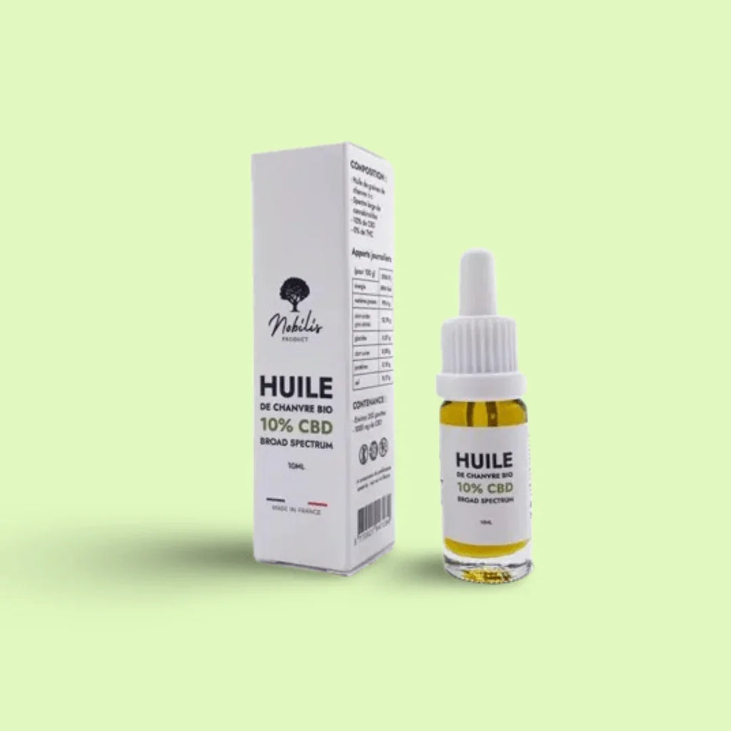 Huile CBD 10% Broad Spectrum de Herbe à Chat CBD, flacon de 10 ml, pour le bien-être et la relaxation.