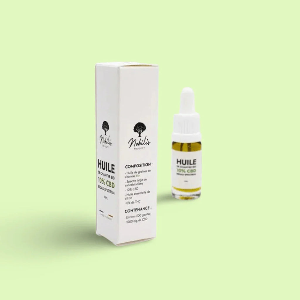 Huile CBD 10% Broad Spectrum Herbe à Chat CBD dans un flacon de 10 ml, produit naturel pour bien-être.