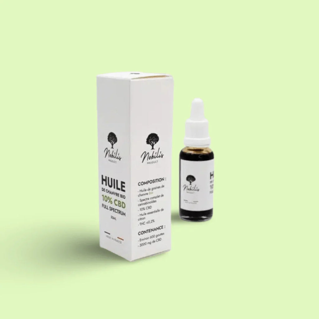 Huile CBD 10% Full Spectrum de Herbe à Chat CBD, flacon de 30 ml, avec gouttes pour une utilisation facile.