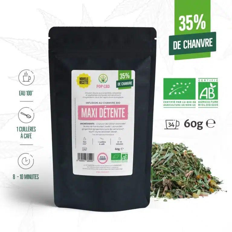 Infusion bio Tisane CBD Maxi Détente de Herbe à Chat CBD, sachet de 60g, infusée avec plantes relaxantes naturelles.