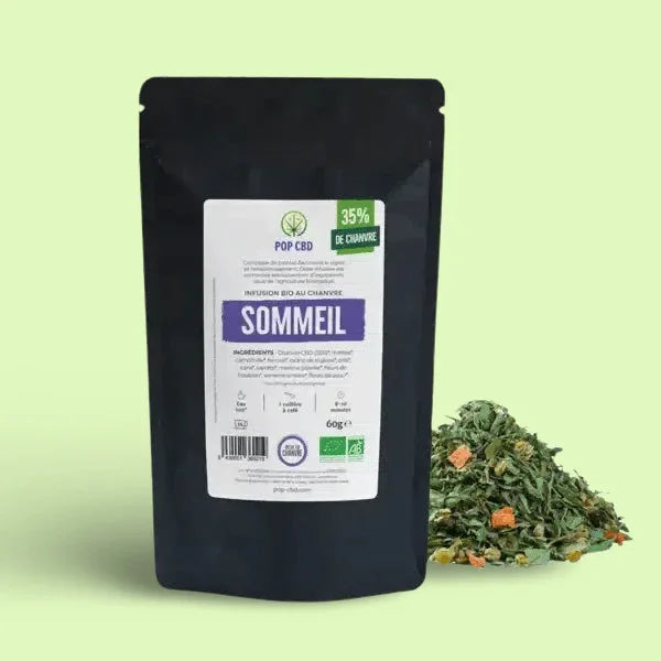 Infusion bio CBD Sommeil de 60g de Herbe à Chat CBD, infusion naturelle pour favoriser le sommeil.