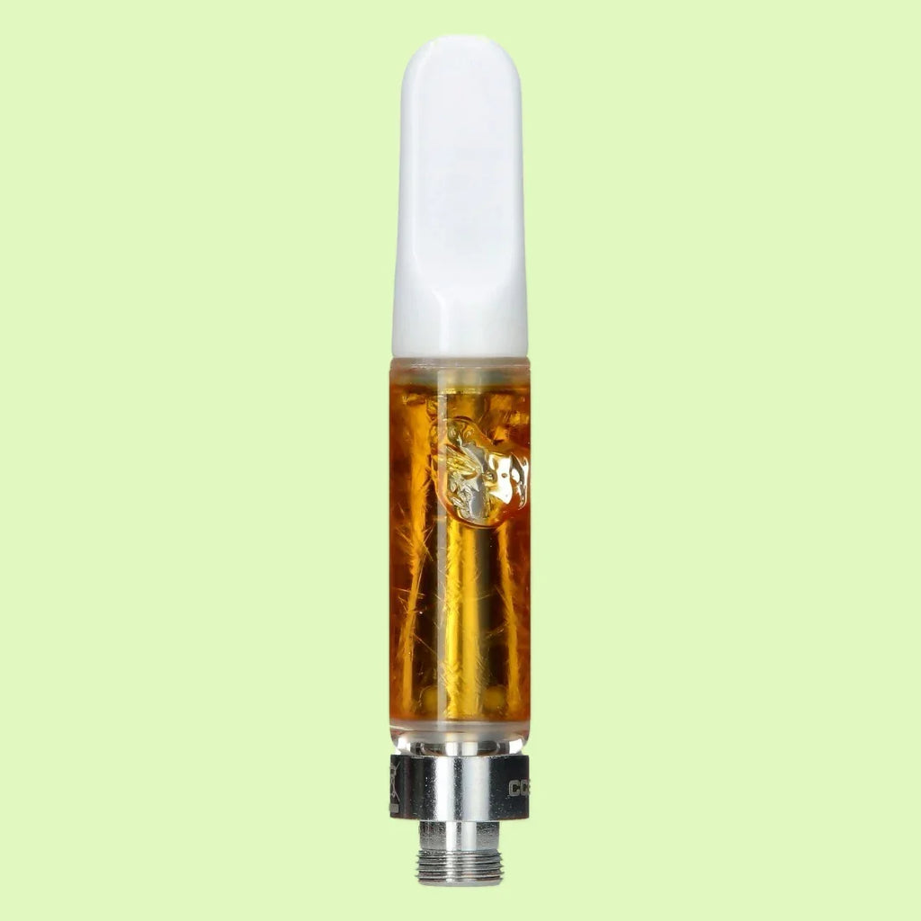 Cartouche de 1 ml de Live Resin Lemon Cherry Gelato pour vape pen Herbe à Chat CBD, avec embout en verre et étiquette colorée.